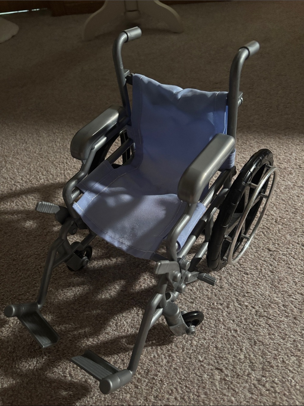 18” Doll Light Blue Toy Wheelchair with Gray Frame